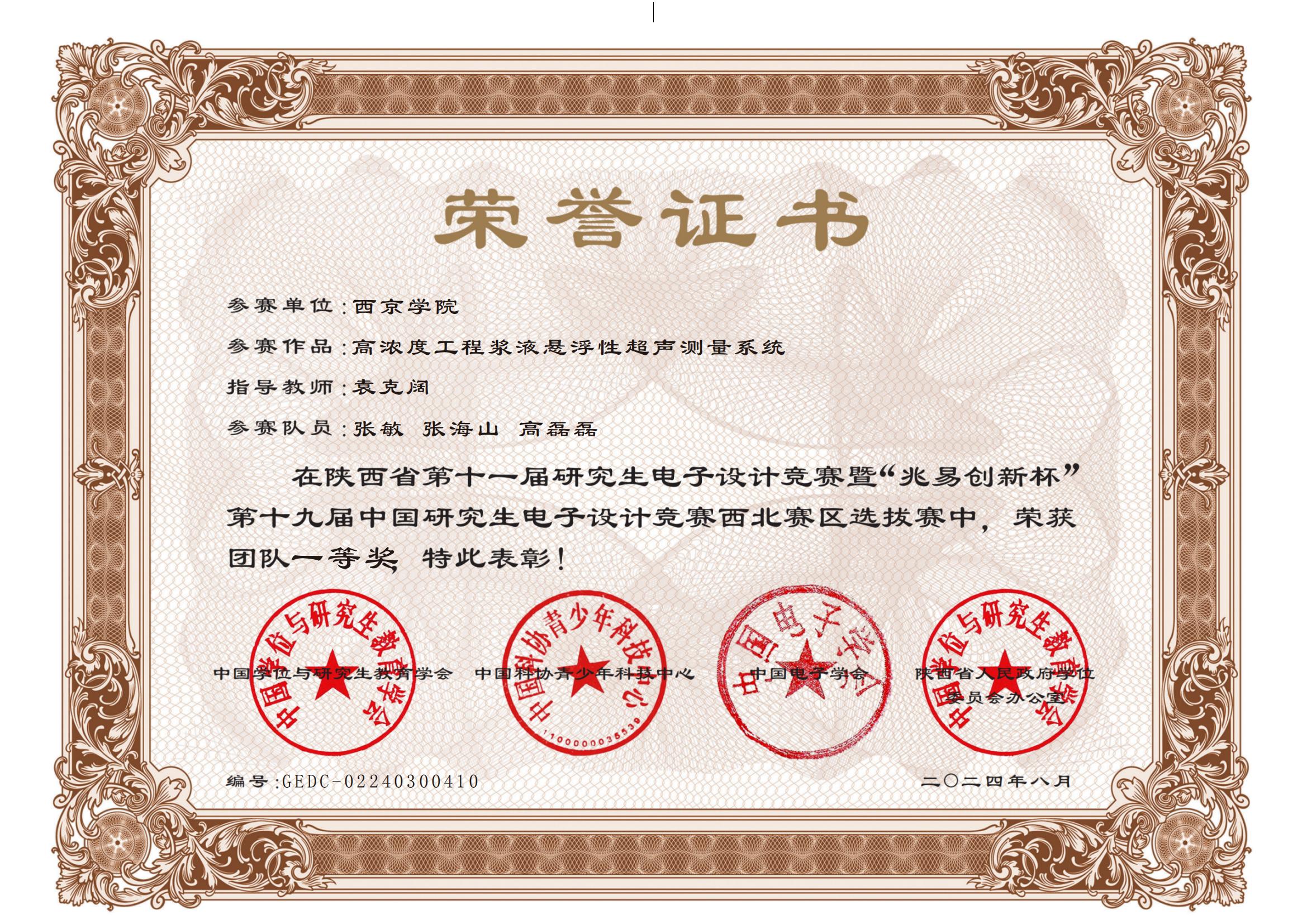张敏-高浓度工程浆液悬浮性超声测量系统-省级一等奖